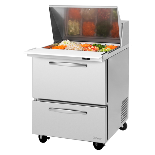 Turbo Air PST-28-12-D2-N 7 Cu. Ft. One-Section Stainless Steel PRO Series Mega Top Sandwich or Salad Prep Table - 115 Volts