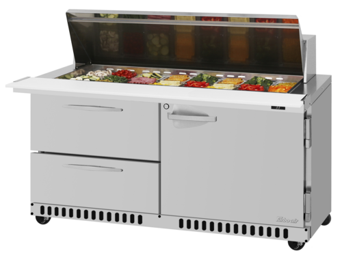 Turbo Air PST-60-24-D2R(L)-FB-N 14.8 Cu. Ft. Two-Section Stainless Steel PRO Series Mega Top Sandwich or Salad Prep Table - 115 Volts