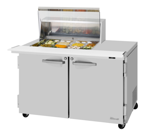Turbo Air PST-48-12M-N-CL 15 Cu. Ft. Two-Section Stainless Steel PRO Series Sandwich or Salad Mega Prep Work Station with Clear Lid - 115 Volts