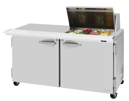 Turbo Air PST-60-12M-N(-LW) 19 Cu. Ft. Two-Section Stainless Steel PRO Series Sandwich or Salad Mega Prep Work Station - 115 Volts