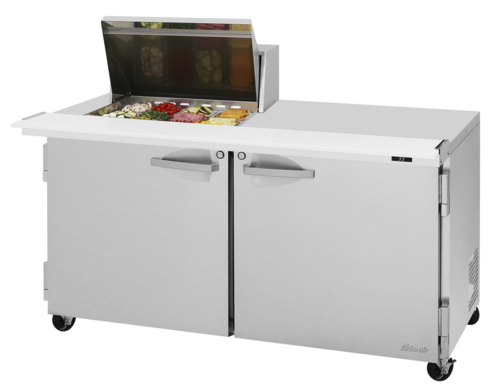 Turbo Air PST-60-12M-N(-LW) 19 Cu. Ft. Two-Section Stainless Steel PRO Series Sandwich or Salad Mega Prep Work Station - 115 Volts