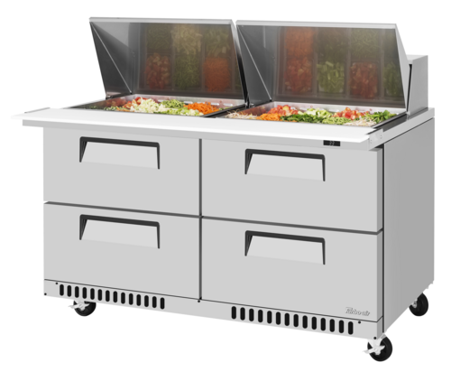 Turbo Air TST-60SD-24-D4-FB-N 14.8 Cu. Ft. Two-Section Stainless Steel Super Deluxe Sandwich or Salad Mega Top Unit - 115 Volts