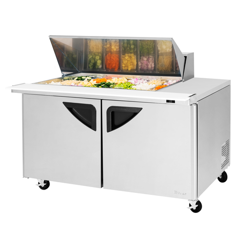 Turbo Air TST-60SD-18M-N(-LW) 19 Cu. Ft. Two-Section Stainless Steel Super Deluxe Sandwich or Salad Mega Top Unit Undercounter Specify Side of Work Station - 115 Volts