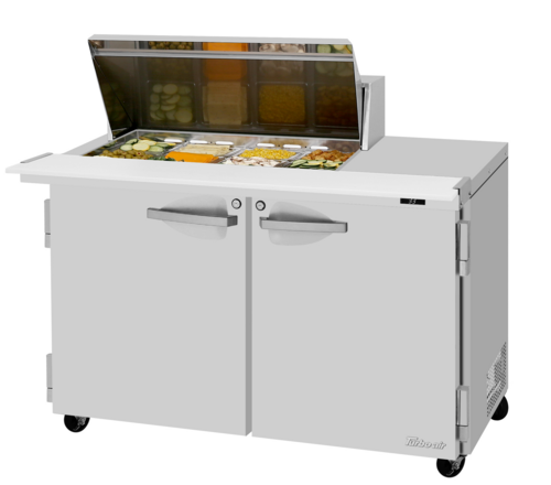 Turbo Air PST-48-12M-N(-LW) 15 Cu. Ft. Two-Section Stainless Steel PRO Series Sandwich or Salad Mega Prep Work Station - 115 Volts