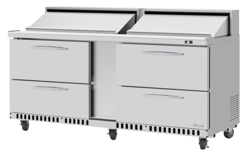 Turbo Air PST-72-D4-FB-N 17.6 Cu. Ft. Two-Section Stainless Steel PRO Series Mega Top Sandwich or Salad Prep Table - 115 Volts