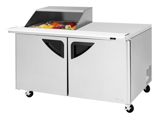 Turbo Air TST-60SD-12M-N-SL(-LW) 19 Cu. Ft. Two-Section Stainless Steel Super Deluxe Sandwich or Salad Mega Top Unit with Slide-Back Lid - 115 Volts