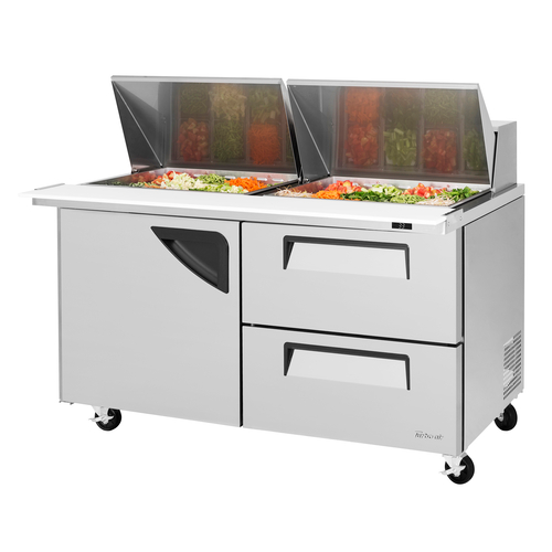 Turbo Air TST-60SD-24-D2-N 19 Cu. Ft. Two-Section Stainless Steel Super Deluxe Sandwich or Salad Mega Prep Work Station - 115 Volts