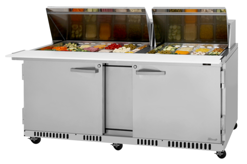 Turbo Air PST-72-30-FB-N 17.6 Cu. Ft. Two-Section Stainless Steel PRO Series Mega Top Sandwich or Salad Prep Table - 115 Volts