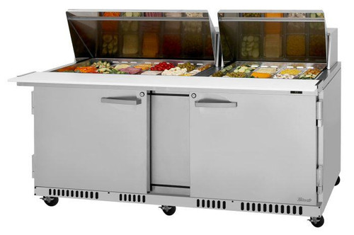 Turbo Air PST-72-30-FB-N 17.6 Cu. Ft. Two-Section Stainless Steel PRO Series Mega Top Sandwich or Salad Prep Table - 115 Volts