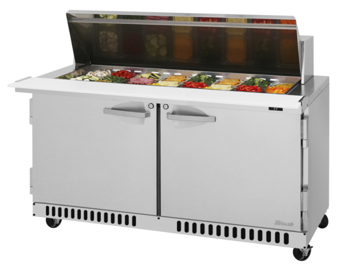 Turbo Air PST-60-24-FB-N 14.8 Cu. Ft. Two-Section Stainless Steel PRO Series Mega Top Sandwich or Salad Prep Table - 115 Volts