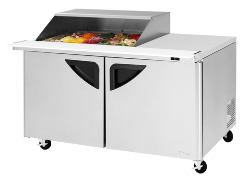 Turbo Air TST-60SD-18M-N-SL(-LW) 19 Cu. Ft. Two-Section Stainless Steel Super Deluxe Sandwich or Salad Mega Prep Work Station - 115 Volts