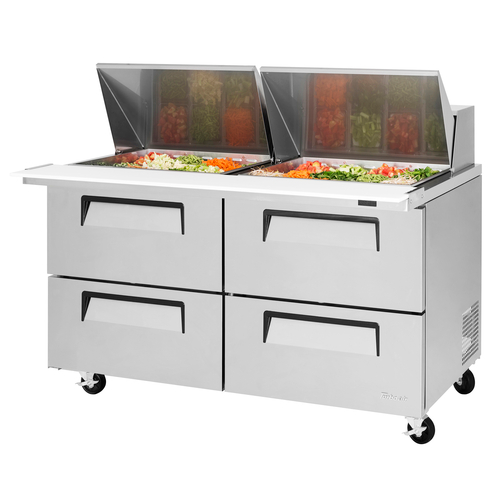 Turbo Air TST-60SD-24-D4-N 19 Cu. Ft. Two-Section Stainless Steel Super Deluxe Sandwich or Salad Mega Top Unit - 115 Volts