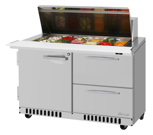 Turbo Air PST-48-18-D2R(L)-FB-N 11.1 Cu. Ft. Two-Section Stainless Steel PRO Series Mega Top Sandwich or Salad Prep Table - 115 Volts