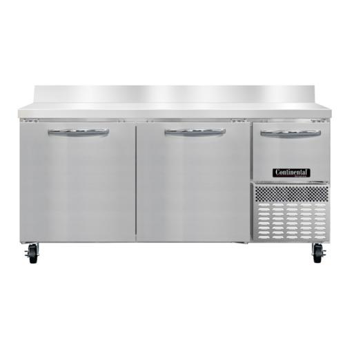 Continental Refrigerator RA68SNBS 17.6 Cu. Ft. Stainless Steel 3 Doors Refrigerated Base Shallow Depth Worktop Unit with 6" Backsplash - 115 Volts