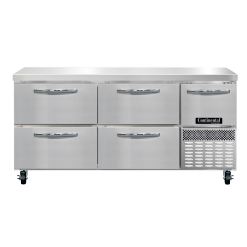 Continental Refrigerator RA68SN-D 17.6 Cu. Ft. Stainless Steel 1 Door and 4 Drawers Refrigerated Base Shallow Depth Worktop Unit - 115 Volts