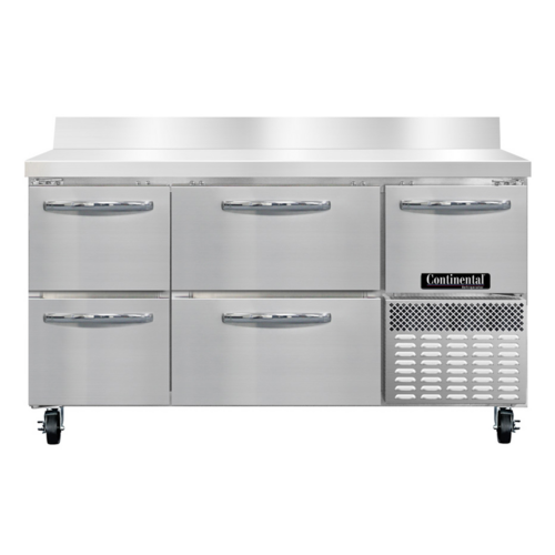 Continental Refrigerator RA60SNBS-D 15.2 Cu. Ft. Stainless Steel 1 Door and 2 Drawers Refrigerated Base Shallow Depth Worktop Unit with 5.5" Backsplash - 115 Volts