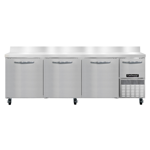 Continental Refrigerator RA93SNBS 25.6 Cu. Ft. Stainless Steel 4 Doors Refrigerated Base Shallow Depth Worktop Unit with 6" Backsplash - 115 Volts
