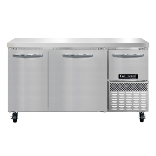 Continental Refrigerator RA60SN 15.2 Cu. Ft. Stainless Steel 3 Doors Refrigerated Base Shallow Depth Worktop Unit - 115 Volts