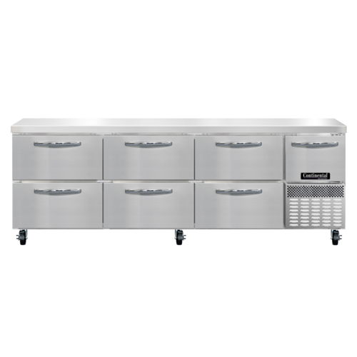 Continental Refrigerator RA93SN-D 25.6 Cu. Ft. Stainless Steel 1 Door and 6 Drawers Refrigerated Base Shallow Depth Worktop Unit - 115 Volts