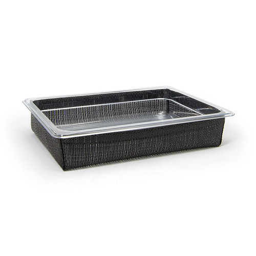 FOH BHO136BKV21 12.5" W x 10" D x 2.5" H Weave Black Plastic Rectangular Shallow 1/2 Size Metroweave Housing or Pan Set