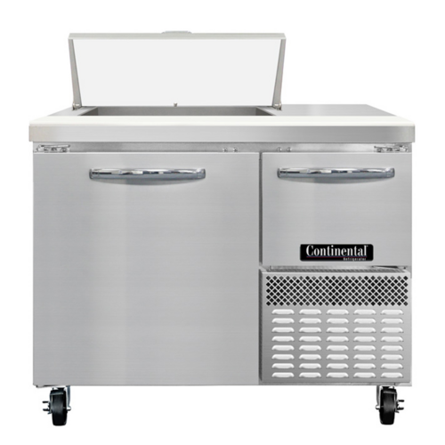 Continental Refrigerator RA43SN6 43" W Stainless Steel Refrigerated Base Shallow Depth Sandwich Unit - 115 Volts