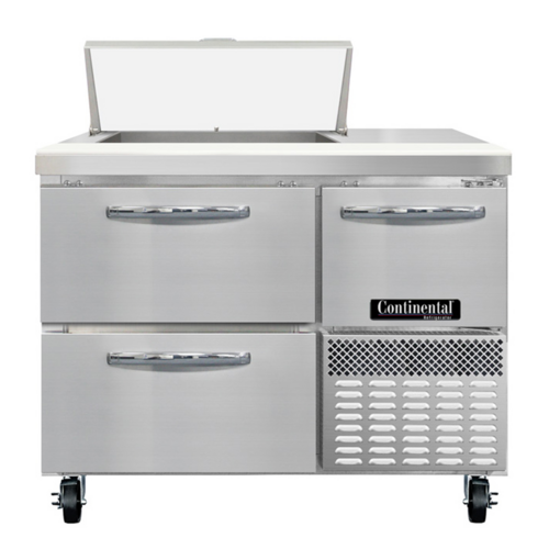 Continental Refrigerator RA43SN6-D 43" W Stainless Steel Refrigerated Base Shallow Depth Sandwich Unit - 115 Volts