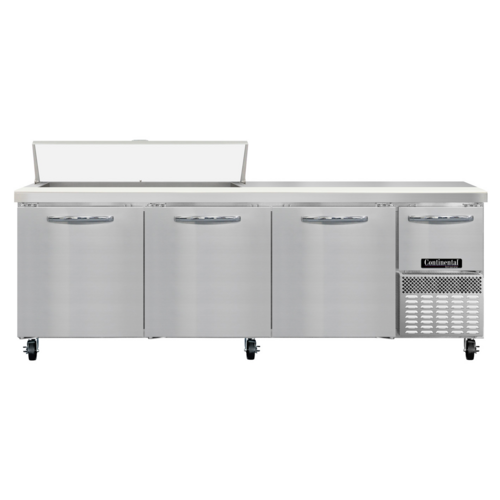 Continental Refrigerator RA93SN12 93" W Stainless Steel Refrigerated Base Shallow Depth Sandwich Unit - 115 Volts