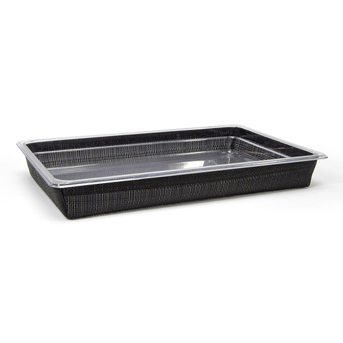 FOH BHO132BKV21 20.75" W x 12.75" D x 2.5" H Weave Black Plastic Rectangular Shallow Full Size Metroweave Housing or Pan Set