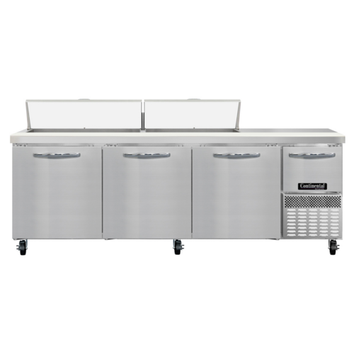 Continental Refrigerator RA93SN18 25.6 Cu. Ft. Stainless Steel 4 Doors Refrigerated Base Shallow Depth Sandwich Unit - 115 Volts