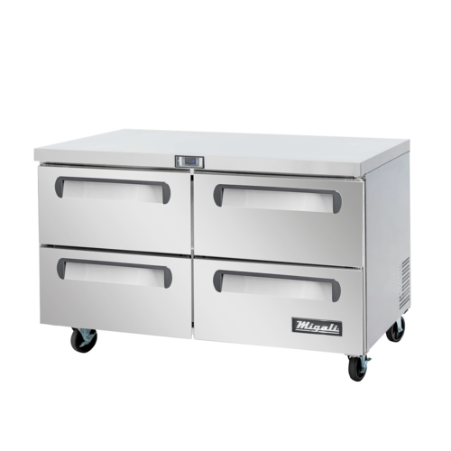 Migali C-U60R-D-HC 17.9 Cu. Ft. Stainless Steel Four-Section Undercounter Work Top Freezer - 115 Volts