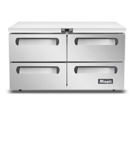 Migali C-U60R-D-HC 17.9 Cu. Ft. Stainless Steel Four-Section Undercounter Work Top Freezer - 115 Volts