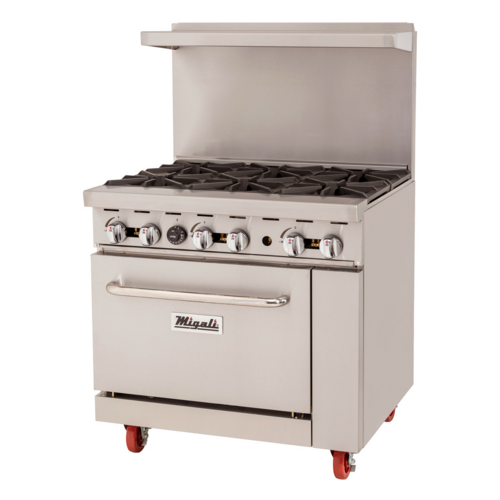 Migali C-RO6B-NG 36" W Stainless Steel 6 Burners Natural Gas Competitor Series Range - 219,000 BTU