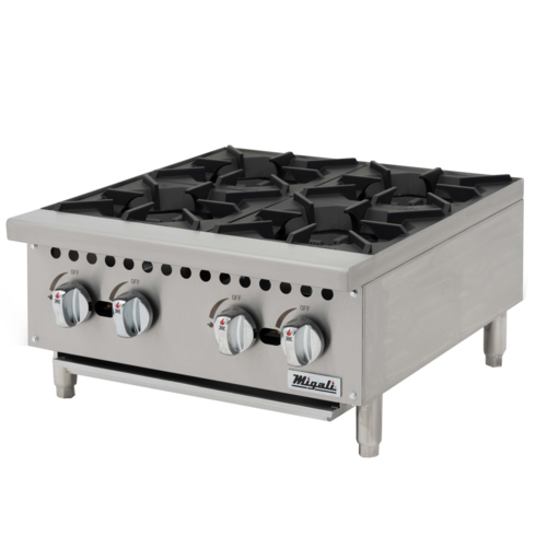 Migali C-HP-4B-24 24" W Stainless Steel 4 Burners Heavy-Duty Counter-Top Hot Plate - 128,000 BTU