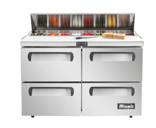 Migali C-SP60-16-D-HC 60.25" W Stainless Steel Four Drawers Sandwich Prep Table - 115 Volts
