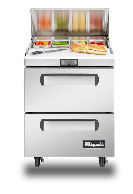 Migali C-SP27-8-D-HC 27.5" W Stainless Steel Two Drawers Sandwich Prep Table - 115 Volts