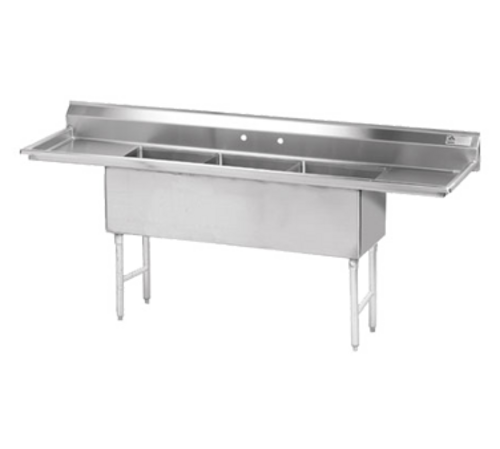 Advance Tabco FS-3-2028-24RL 108" W 14 Gauge 304 Stainless Steel 3-Compartment Fabricated Sink