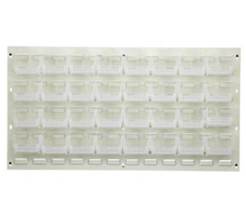 Quantum QLP-3619HC-210-32CL 36" L x 6" D x 19" H Oyster White Enamel Heavy Duty 16 Ga. Steel with 32 Clear Bins Louvered Panel