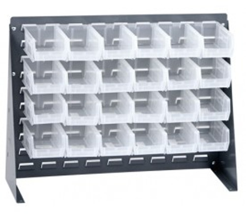 Quantum QBR-2721-220-24CL 27.75" L x 8" W x 21" H Gray Enamel 16 Ga. Steel with 24 Clear Bins Bench Rack