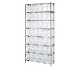 Quantum WR8-802CL 36" W x 12" D x 74" H Chrome Plated Finish Bin Wire Shelving System