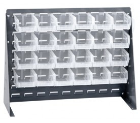 Quantum QBR-2721-210-24CL 27.75" L x 8" W x 21" H Gray Enamel 16 Ga. Steel with 24 Clear Bins Bench Rack