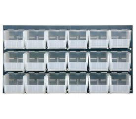 Quantum QLP-3619-230-18CL 36" L x 11" D x 19" H Gray Enamel Heavy Duty 16 Ga. Steel with 18 Clear Bins Louvered Panel