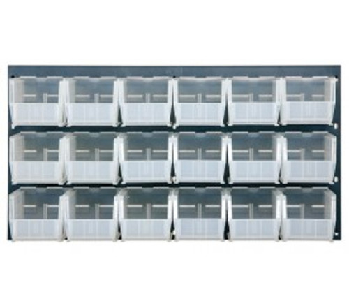 Quantum QLP-3619-230-18CL 36" L x 11" D x 19" H Gray Enamel Heavy Duty 16 Ga. Steel with 18 Clear Bins Louvered Panel