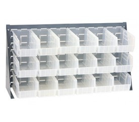 Quantum QBR-3619-230-18CL 36" L x 8" W x 19" H Gray Enamel 16 Ga. Steel with 18 Clear Bins Bench Rack