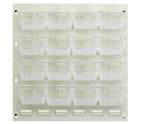 Quantum QLP-1819HC-220-16CL 18" L x 8" D x 19" H Oyster White Enamel Heavy Duty 16 Ga. Steel with 16 Clear Bins Louvered Panel