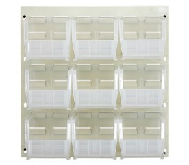 Quantum QLP-1819HC-230-9CL 18" L x 11" D x 19" H Oyster White Enamel Heavy Duty 16 Ga. Steel with 9 Clear Bins Louvered Panel