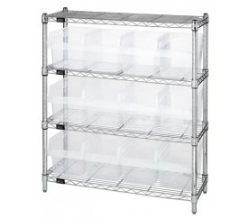 Quantum WR4-39-1236-807CL 36" W x 12" D x 39" H Chrome Plated Finish Bin Wire Shelving Center