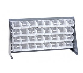 Quantum QBR-3619-210-32CL 36" L x 8" W x 19" H Gray Enamel 16 Ga. Steel with 32 Clear Bins Bench Rack