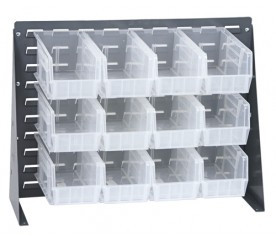 Quantum QBR-2721-230-12CL 27.75" L x 8" W x 21" H Gray Enamel 16 Ga. Steel with 24 Clear Bins Bench Rack