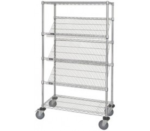 Quantum WRCSL5-63-1848 48" W x 18" D x 69" H Chrome Plated Slanted Shelf Cart