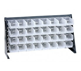 Quantum QBR-3619-220-32CL 36" L x 8" W x 19" H Gray Enamel 16 Ga. Steel with 32 Clear Bins Bench Rack